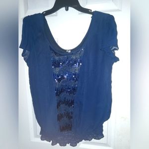 Large navy blue top with sequin going down front Studio Y